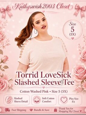 Torrid LoveSick Slashed Sleeve Tee - Cotton Washed Pink Size 5